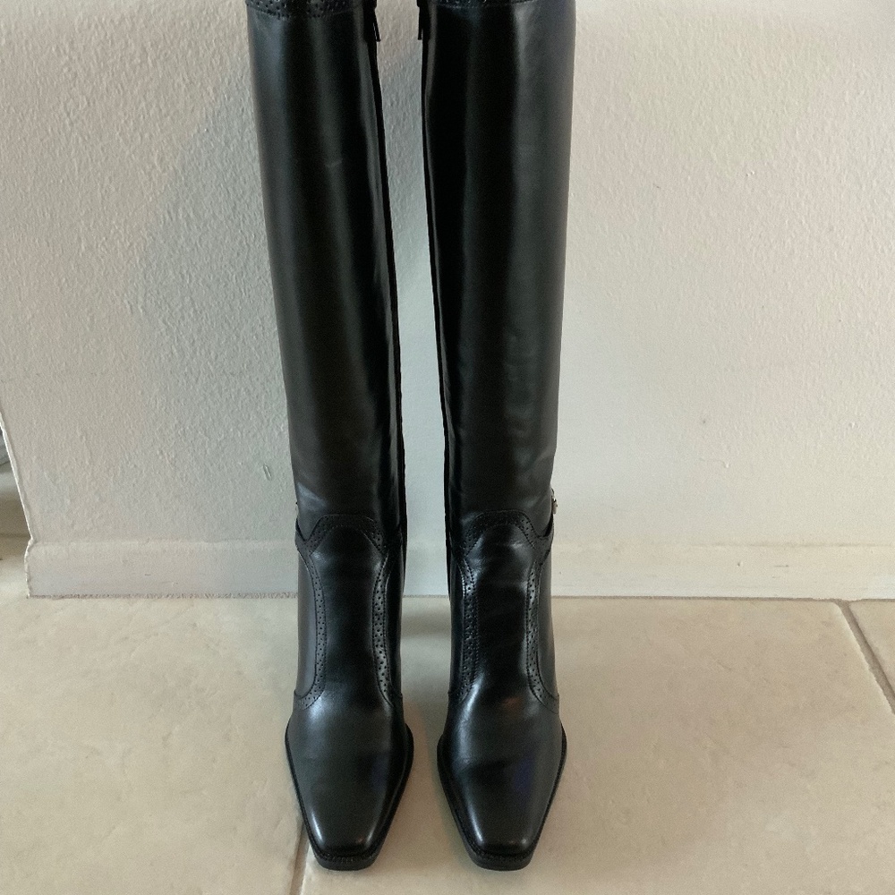 Leather Knee High Black Boots, Michelle D, 7 1/2 Never Worn